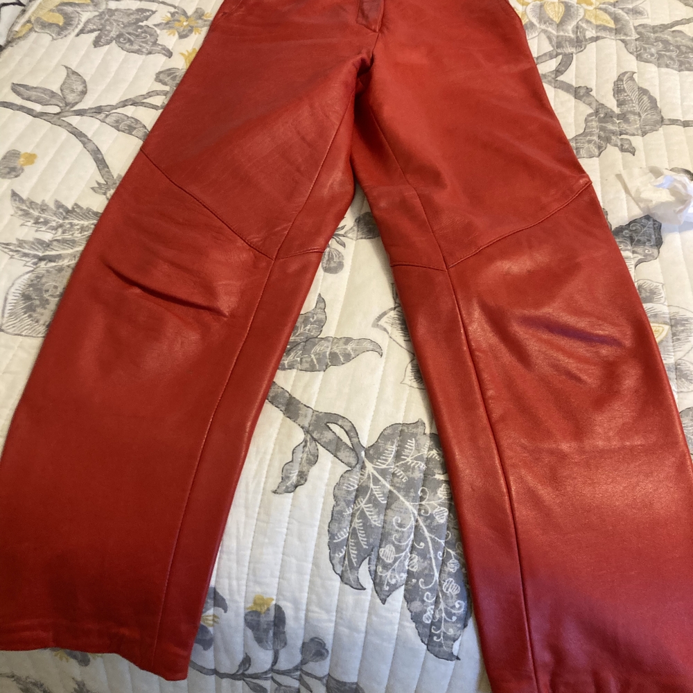 North Beach Leather Red Asymmetrical Moto Jacket And Pants Set - Picture 4 of 7